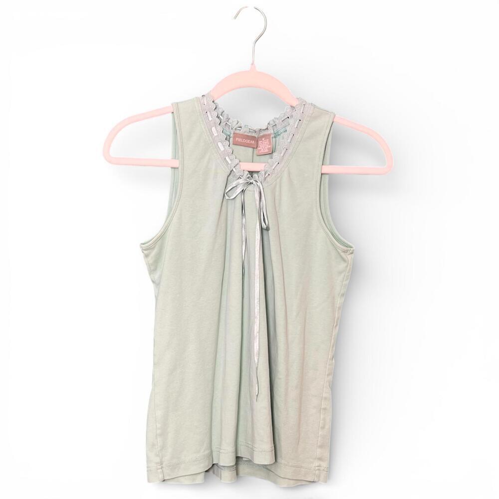 Vintage Mint Green Sleeveless Top with Ribbon Tie Neck